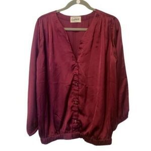 Outline Womens Sz L Purple  Solid Long Sleeve Btton Down Blouse